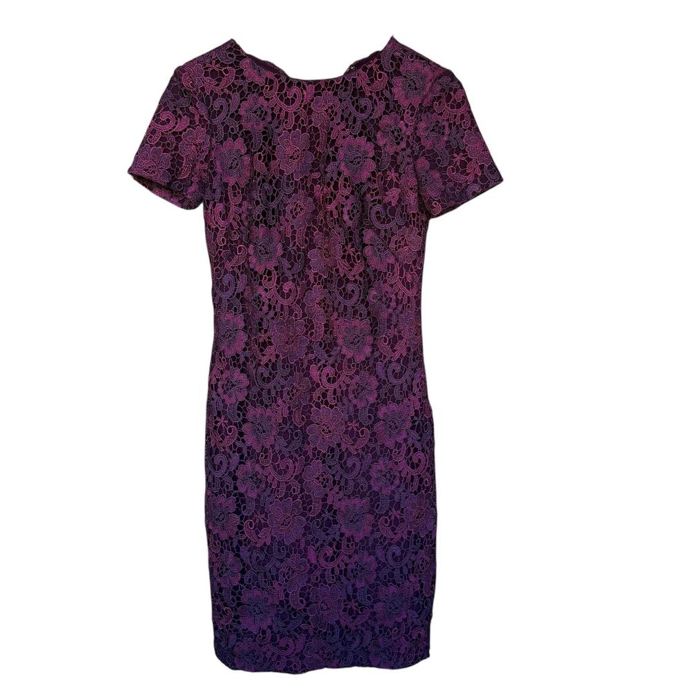 Lauren Ralph Lauren Dress Womens‎ 2 Purple Lace Floral Sheath Short Sleeve Lined